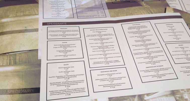 Speisekarten im Digitaldruck für die Gastronomie. Factory4u München.